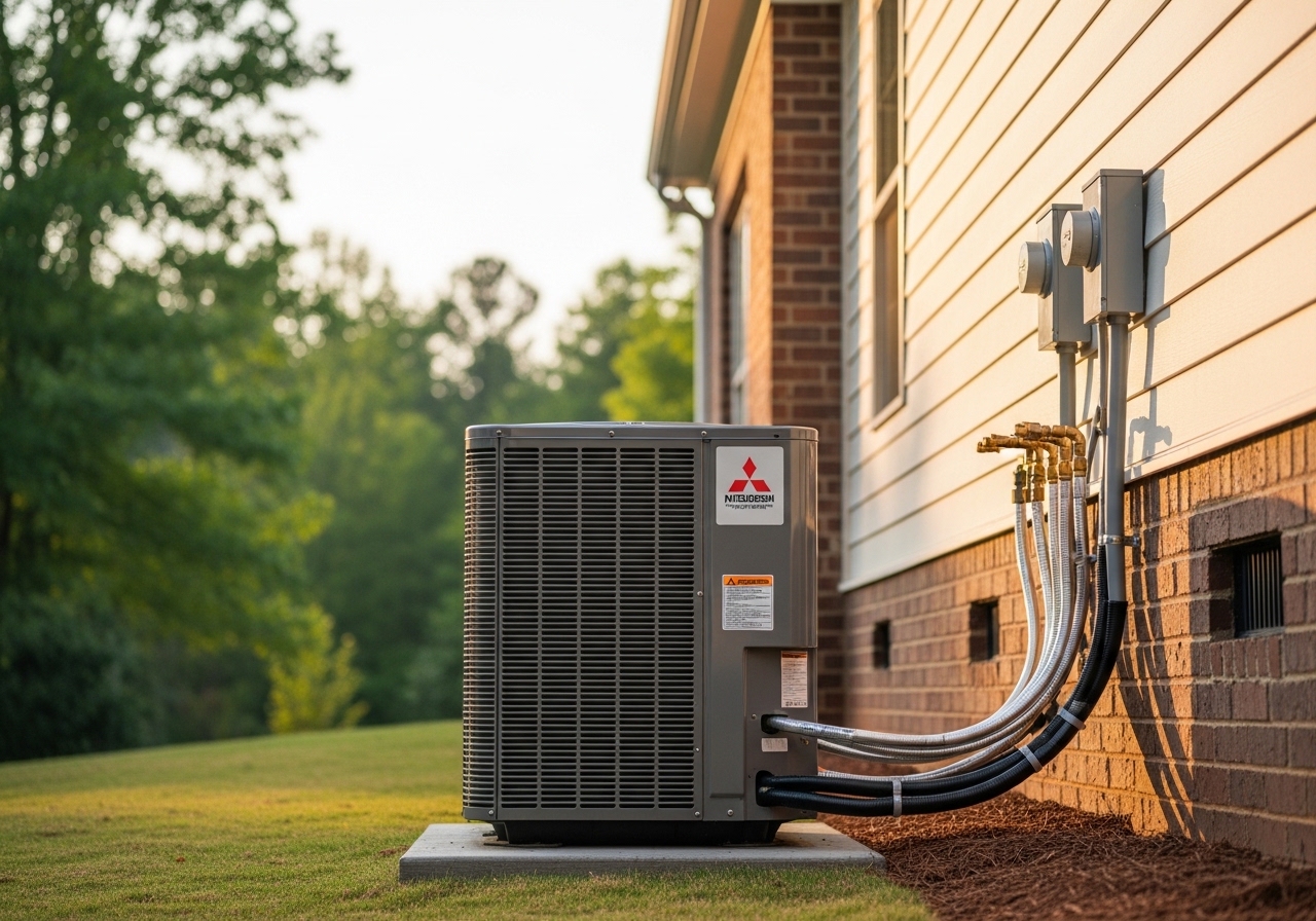 Dual-zone heat pump system installed on the side of a residential home in Alpharetta, GA
