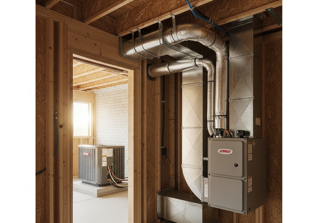 New HVAC ductwork and air handler installed in an unfinished townhome in Smyrna, GA